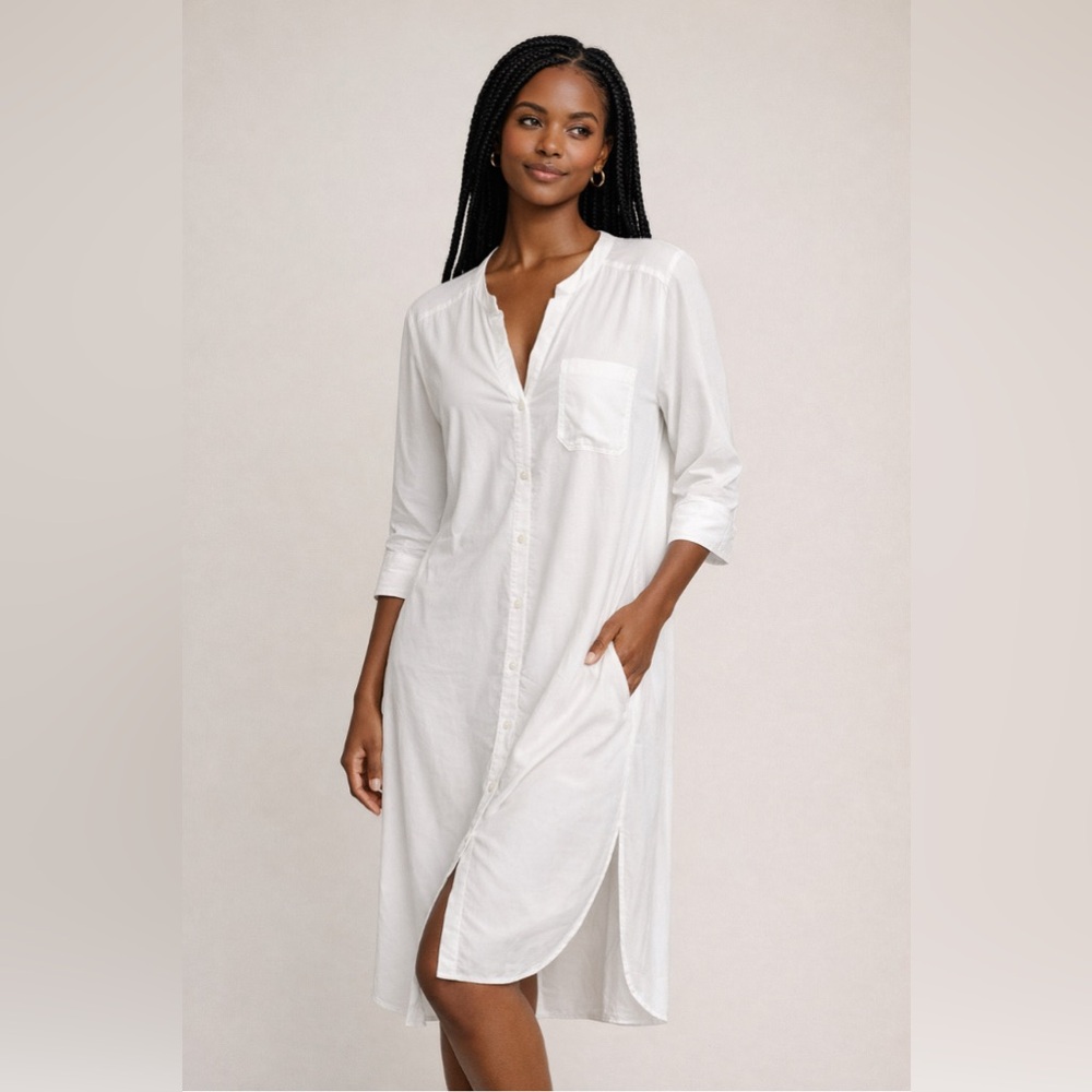 DKNY White Rayon Button-Front Shirt